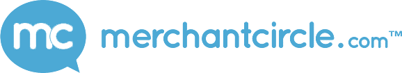 Logo for merchantcircle.com with a blue speech bubble featuring the white lowercase letters "mc," followed by the website name in blue text—ideal for vet or veterinarian businesses—on a light gray background.